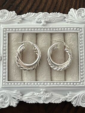 Milor Earrings 950 Silver Braided Double Hoop 1" ultra-fine silver 5.47g